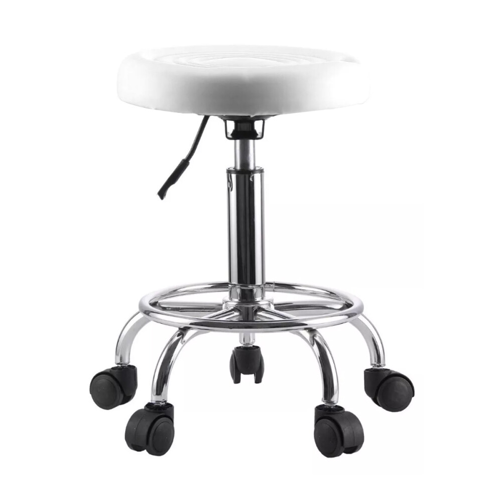 Banquito Giratorio Taburete Ajustable Rueditas Peluquería Blanco