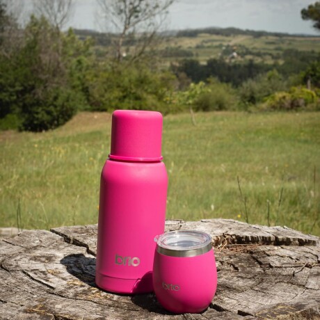 Set De Termo 750 Ml Y Mate Con Tapa brio Acero Inox Frambuesa