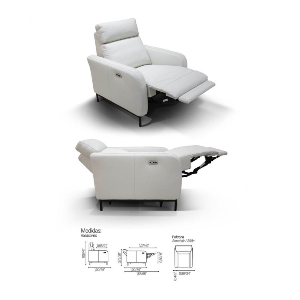Poltrona Reclinable - Eléctrica 100% de cuero - Margot Marrón