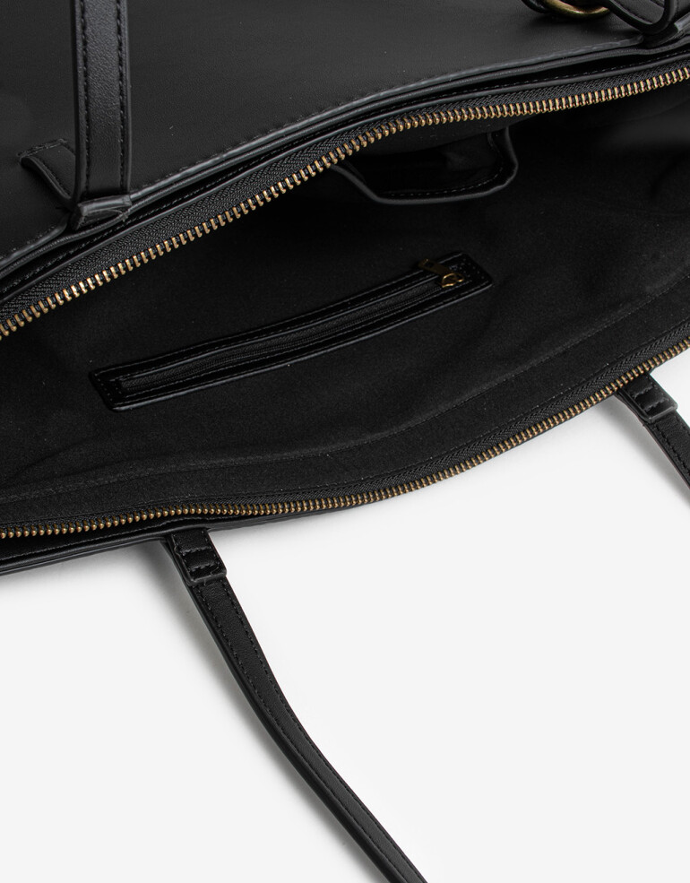 Shopper Shopper Doble Asa Con Charm - Negro