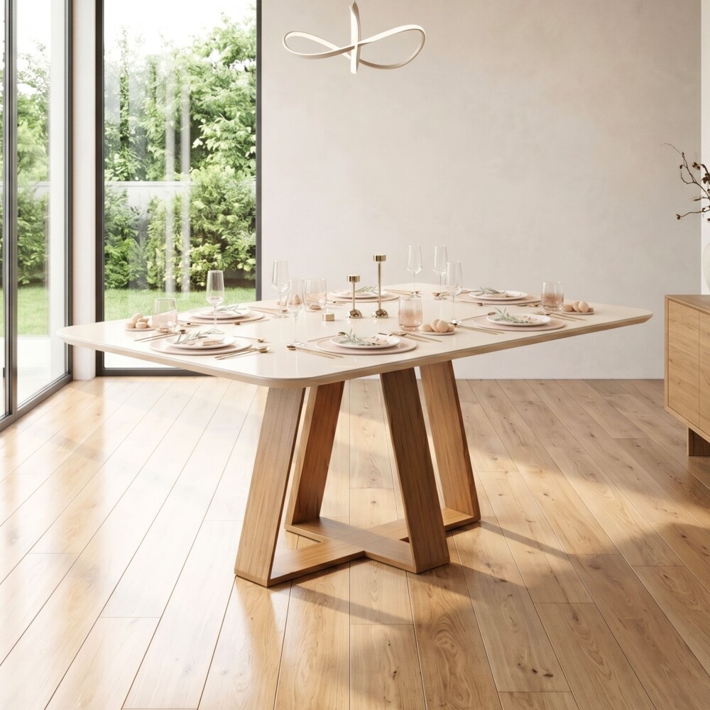 Juego De Comedor - 6 Sillas + Mesa Vidrio - Celeste Blanco / Blanco