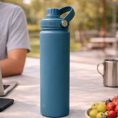 Botella térmica 600ml con tapa rosca y asa Azul