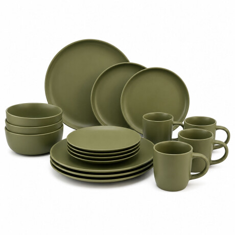 Juego Vajilla 16 Piezas Ala Recta Cerámica Moderna Elegante Verde