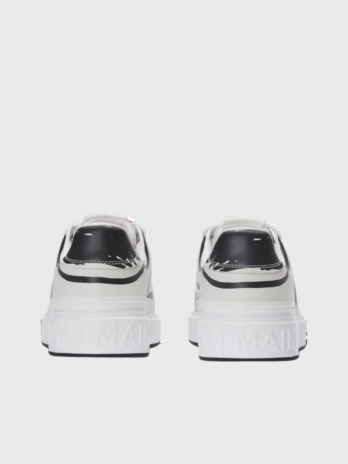 Balmain - Championes acordonados de cuero estampados, B-Court Blanco
