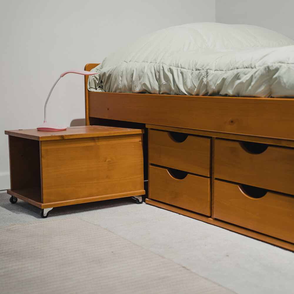 Cama Madera Maciza Con Cajones - 1 plaza - Linea Floro / Funcional Amendoa