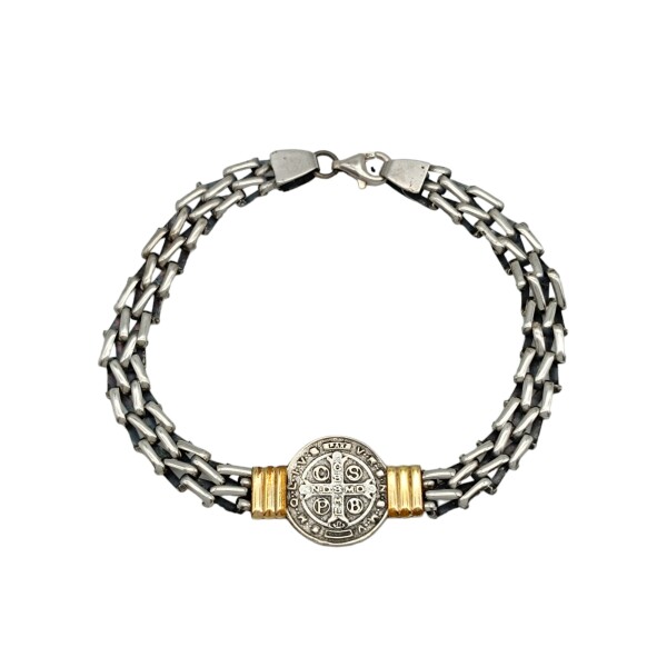 Pulsera San Benito-Plata y Oro-Sin Piedra-PU5072 sinpiedra
