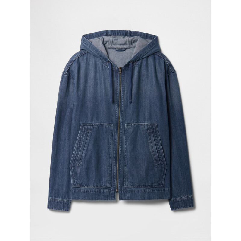 V-DENIM HOODED WORK JACKET INDIGO MEDIUM WASH