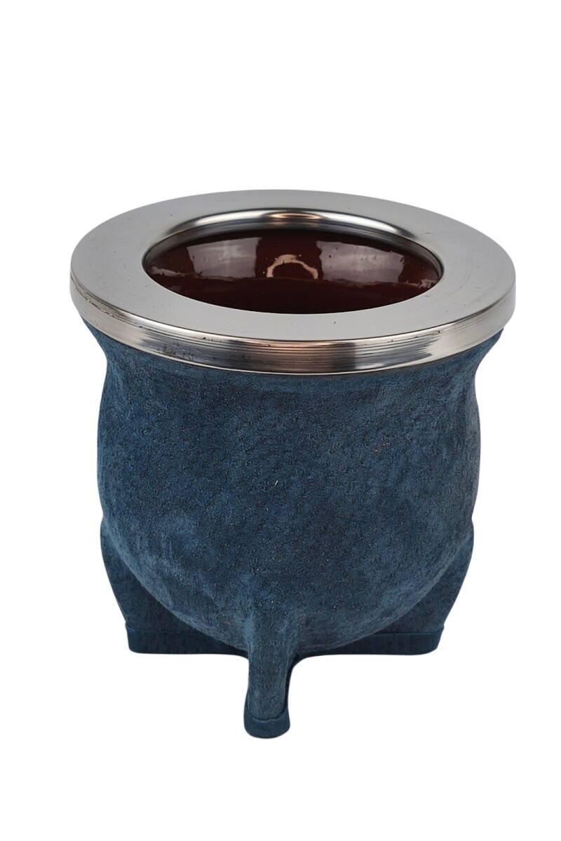 Mate ceramica camionero cuero chancho acero grande Azul