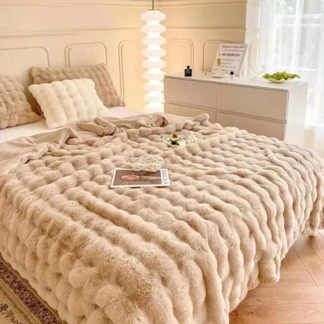 Frazada Manta 2 Plazas Afelpada Pelos Forro Polar Cama Sofá Beige