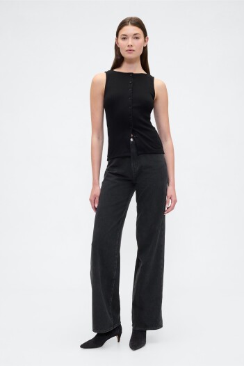Jean Wide Leg Tiro Alto Mujer Washed Black