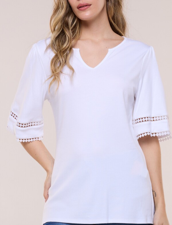 Remera De Algodón Con Detalles De Puntilla BLANCO