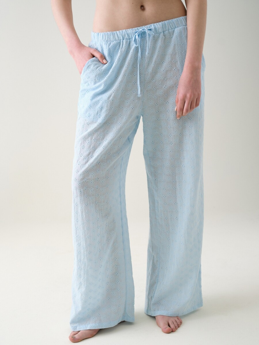 Pantalón Recto Broderie - Celeste 