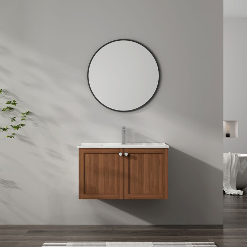 Mueble Baño En Mdf 80X50X45 Roble Oscuro - Incluye Bacha C/Perf Para Griferia GAMAS DE MADERA