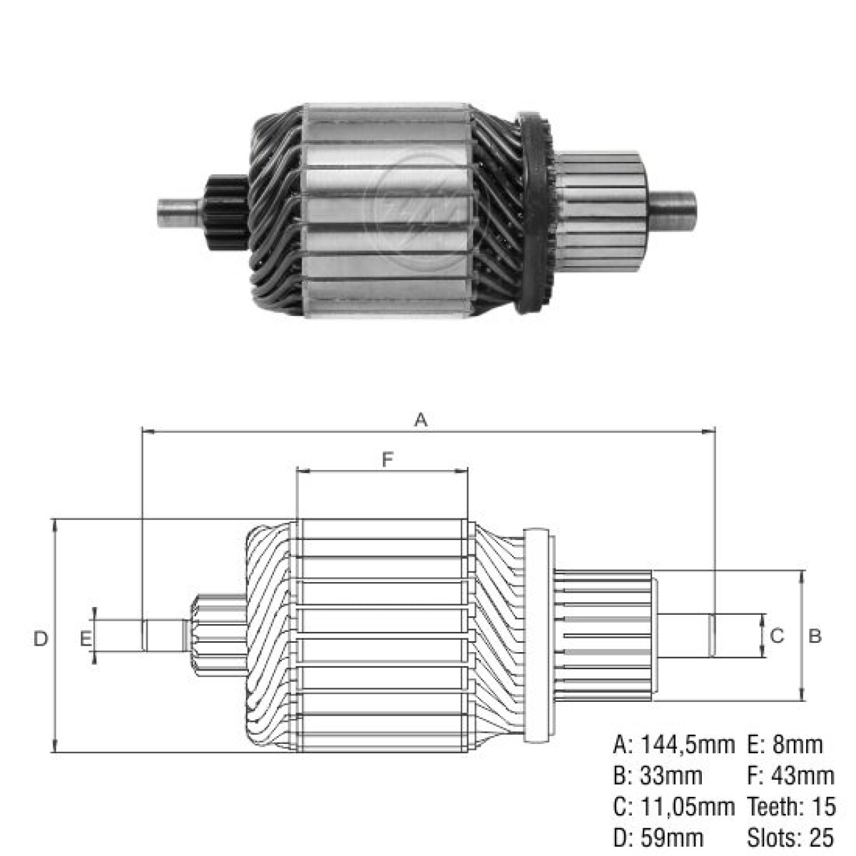 BOBINA ALTERNADOR ARRANQUE - AGRALE PRE 12V 25D15E145L=IV.58608=LUC.721=IN.1608 ZM 