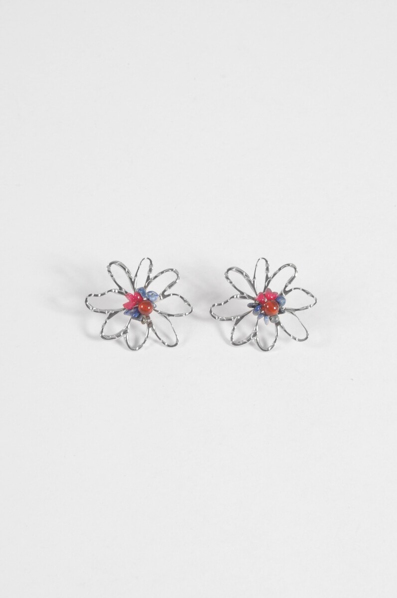 Caravanas flor piedras acero - plateado 