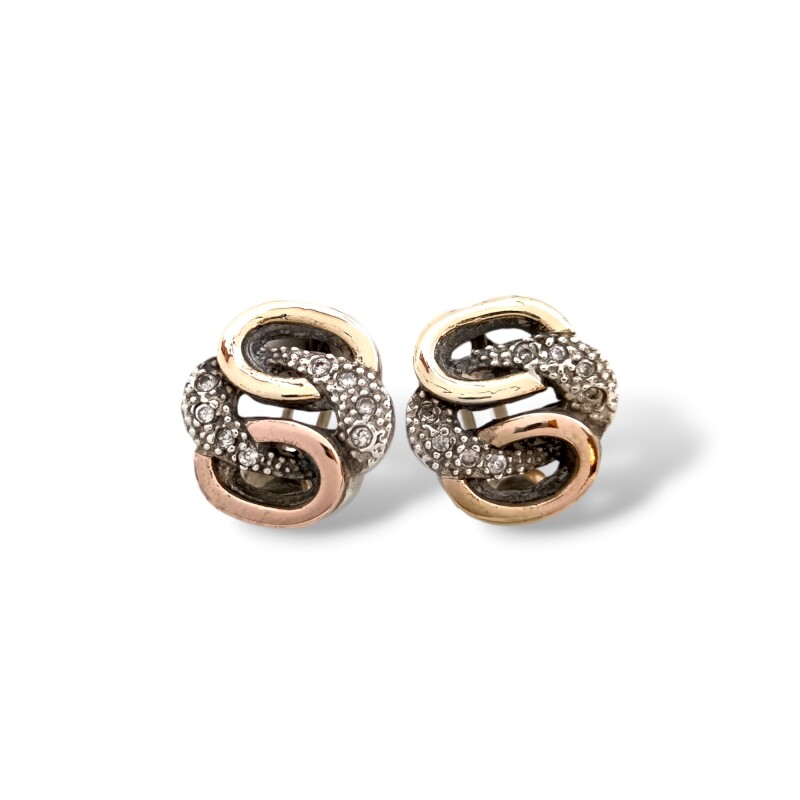 Caravanas Aro triple Zirconia-Plata y oro amarillo y rojo-Zirconia blanca-CA5111 conpiedra