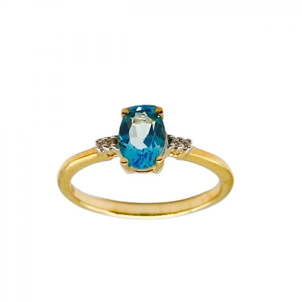 Anillo Halo-Oro Bajo-Piedra Agua marina y Zirconia-AN8159 conpiedra