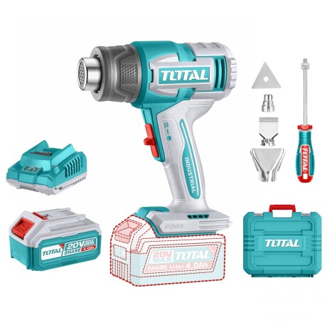 Pistola de Calor Inalámbrica TOTAL 20 V TBLI20065 – 550 °C / 300 °C + Batería 4.0 Ah & Accesorios Pistola de Calor Inalámbrica TOTAL 20 V TBLI20065 – 550 °C / 300 °C + Batería 4.0 Ah & Accesorios