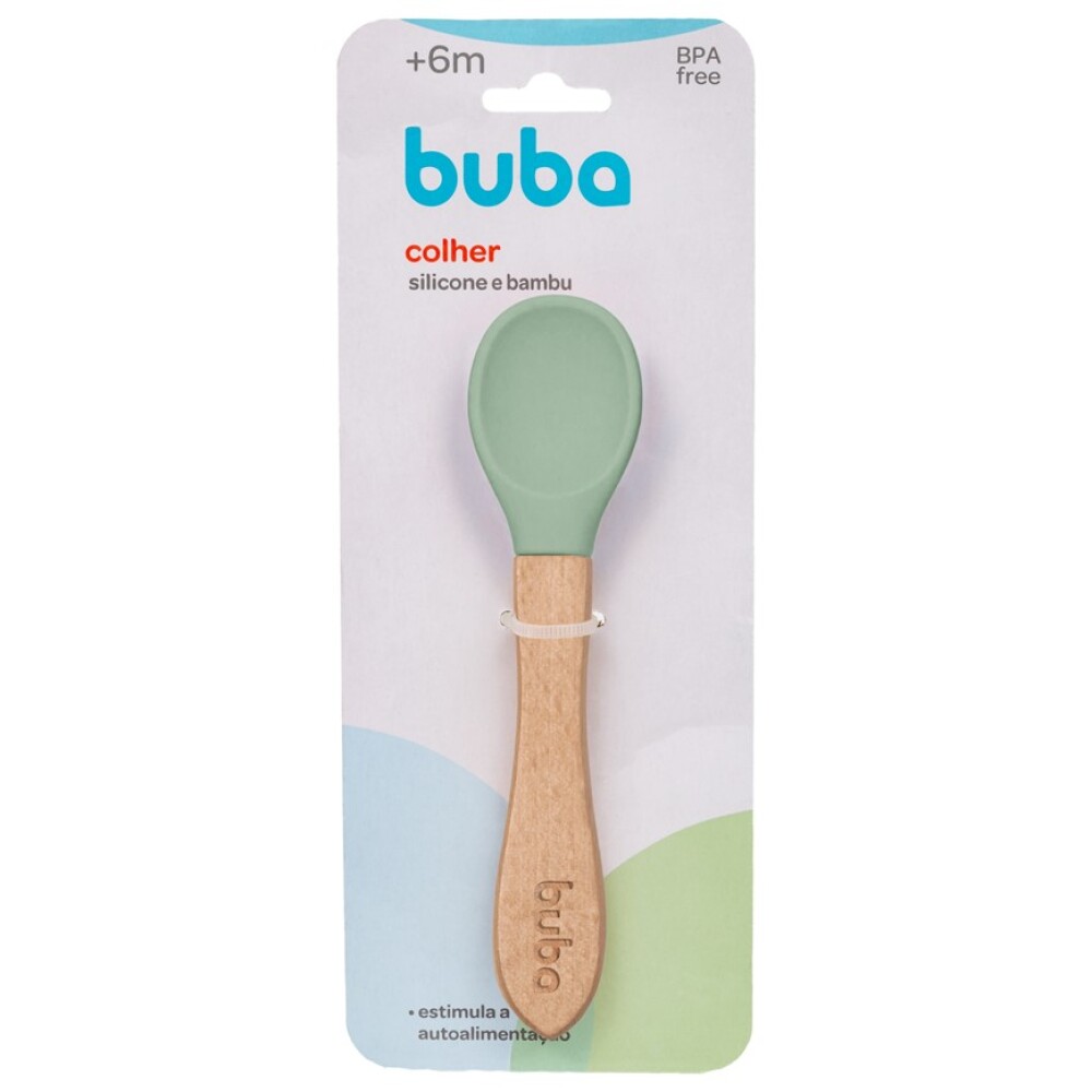 Cuchara de silicona y bambu BUBA verde