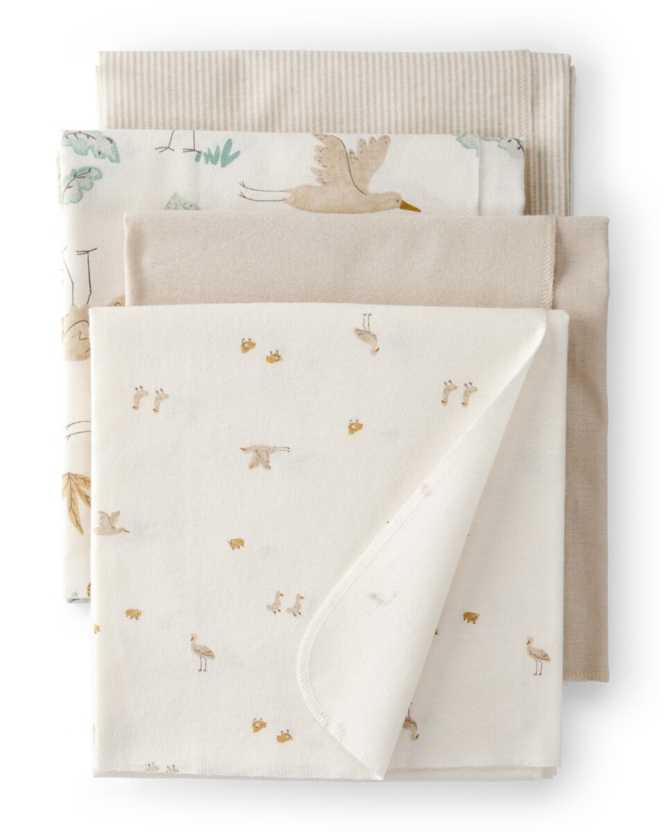 Pack cuatro mantas recibidoras de algodón, diseño cigüeñas 