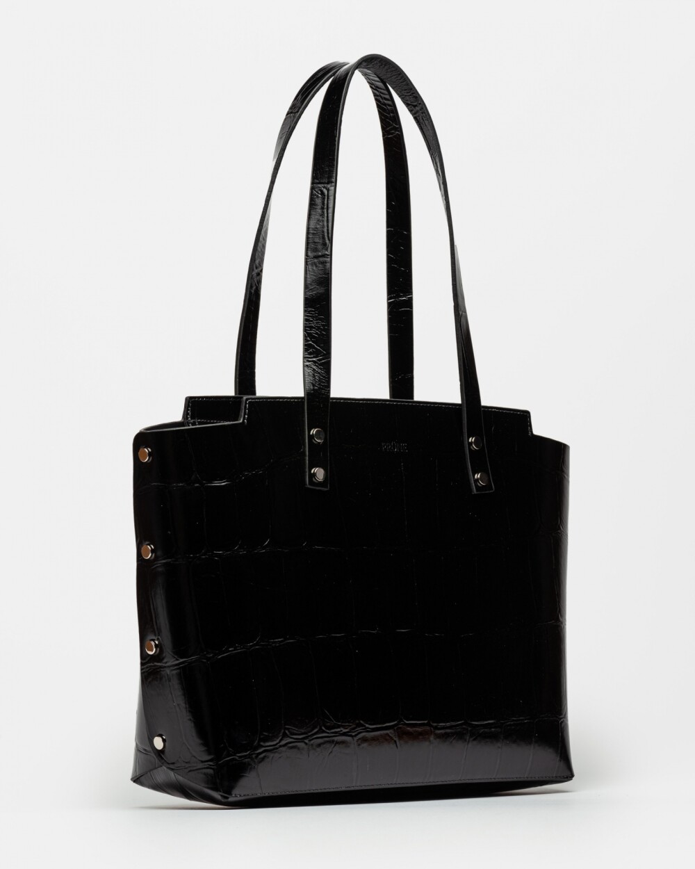 Shopper Menorca En Cuero Grabado Big Croco Negro