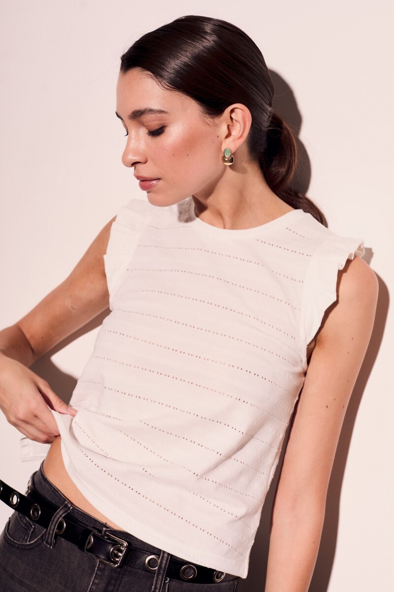 Remera Texturada Manga Tablitas Blanco