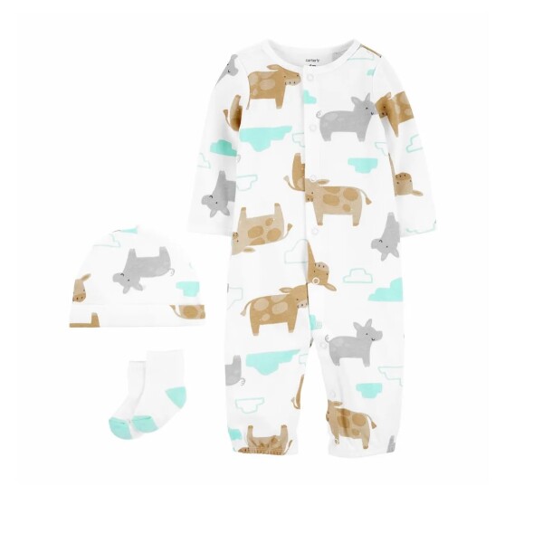 Enterito Carters Con medias y gorro - Primer Muda NB Cow Grey