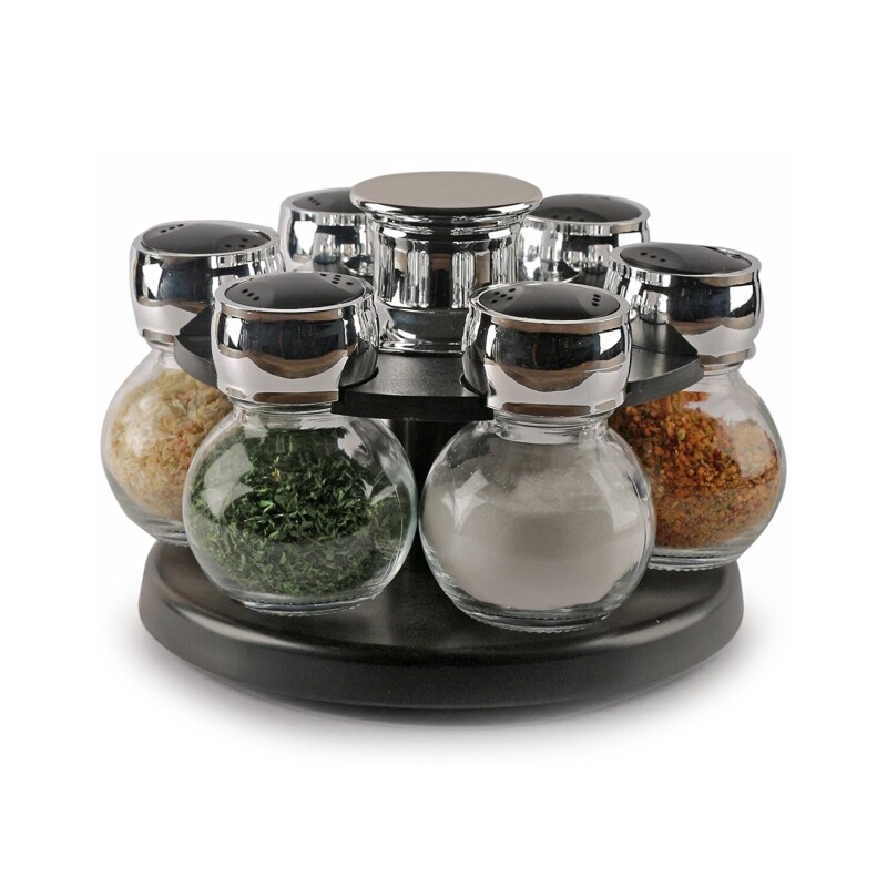 Set especiero con 6 frascos de vidrio Negro