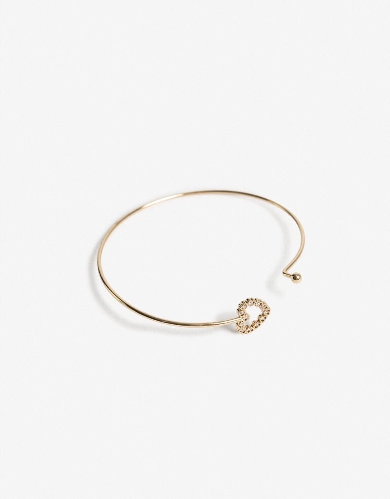 Pulseras Rígidas Strass Pulsera Rígida Con Dije Corázón Cubic - Dorado