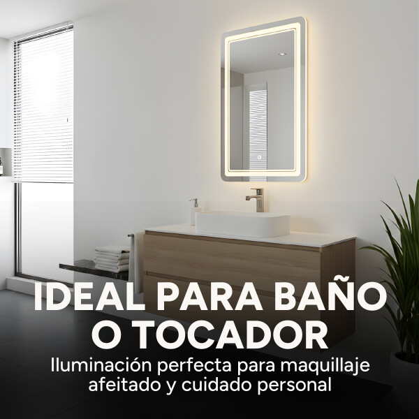 Espejo Rectangular Baño Táctil 3 Modos Retroiluminado 80X60 Rectangular
