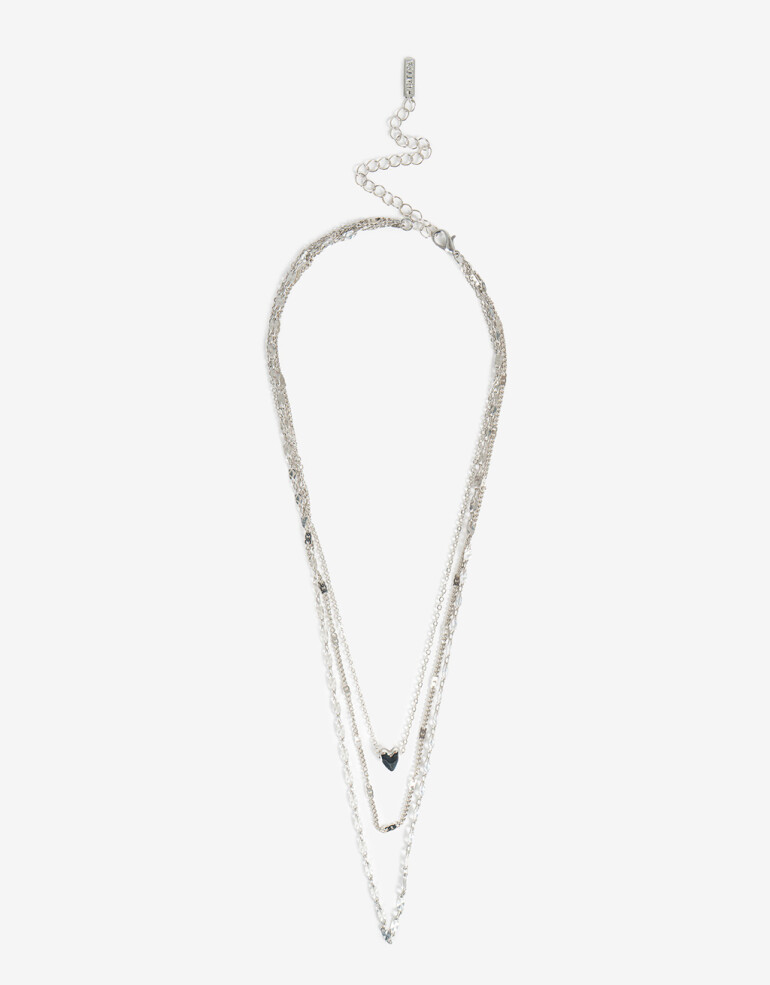 Collares Cortos Metal Collar Corto Dijes Corazones - Plateado Rodio