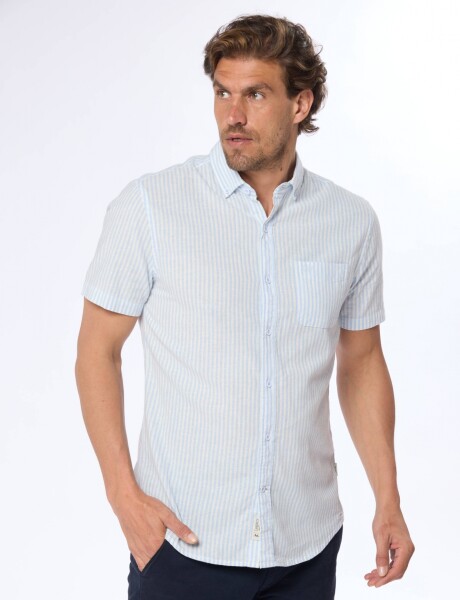CAMISA DE LINO RAYADA Azul