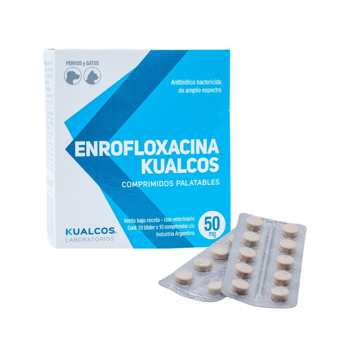 ENROFLOXACINA KUALCOS 50 MG X BLISTERS DE 10 COMPRIMIDOS PALATABLE 
