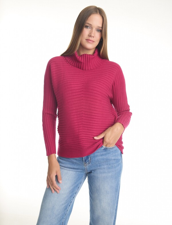 Buzo Acanalado Cuello Alto FUCSIA