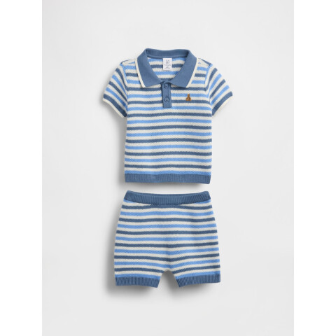 SS SWEATER POLO SHORT SET BLUE STRIPE