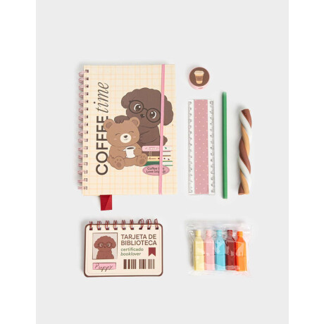 Set De Librería En Bolsa De Mesh Rosa Claro