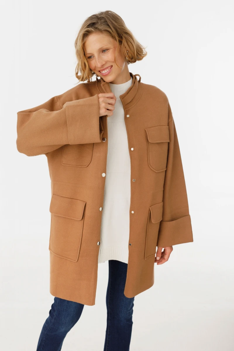 Tapado tejido Ramona camel talle unico