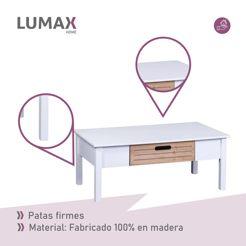 Mesa de centro Lumax de 1 cajón madera y blanco Mesa de centro Lumax de 1 cajón madera y blanco