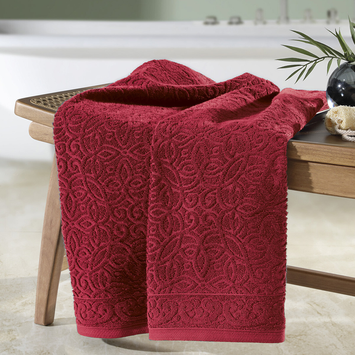Toalla Baño Dohler Jacquard Provenza 70 x 140 cm 100% Algodón - CARMIN 
