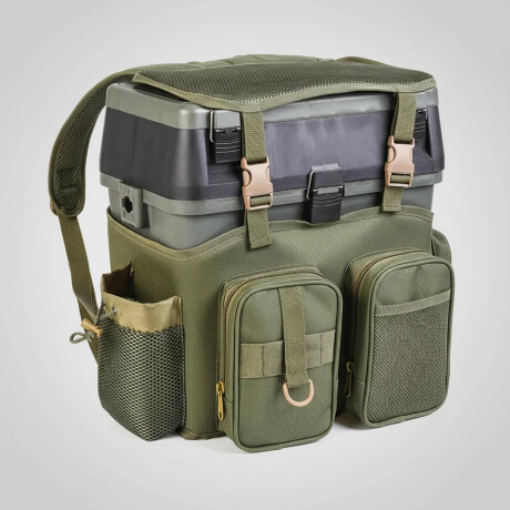 Mochila De Pesca 4En1 Mult Bolsillos Caja Plást C/Divisiones Verde