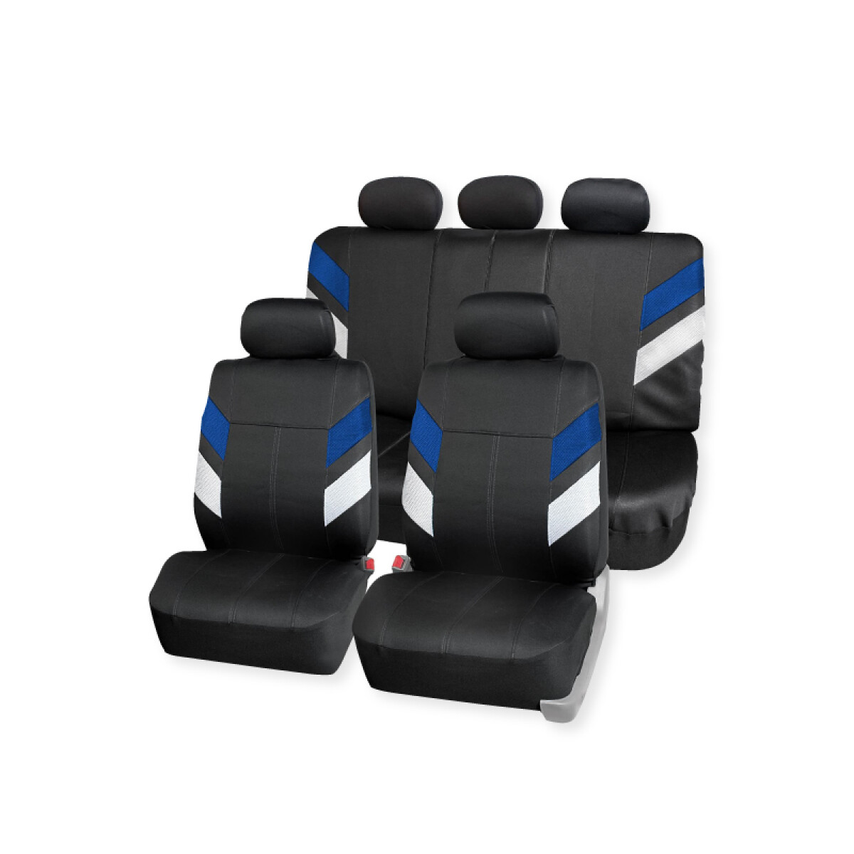 Cubreasiento Negro Con Detalles En Azul Y Blanco 9 Piezas Combinado Eco Cuero Y Malla 