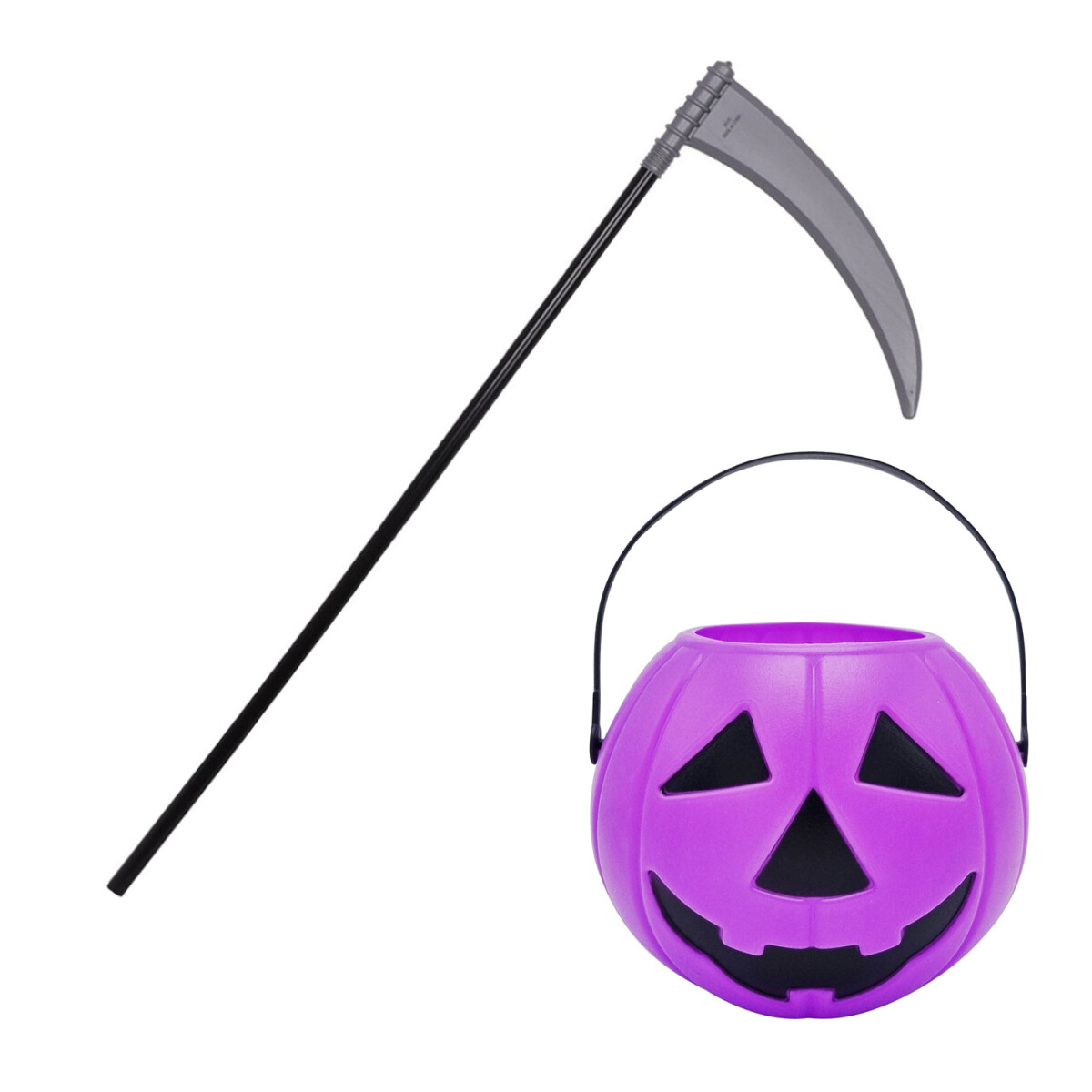 Combo Halloween Hoz Guadaña Calabaza Portacaramelos Disfraz - Variante Color Violeta 