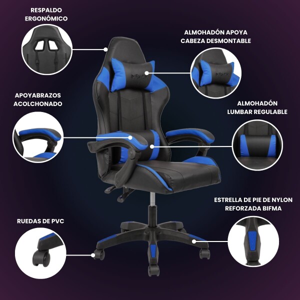 Silla Gamer Ergonomica Escritorio Reclinable Soporta 200kg Negro con Azul Silla Gamer Ergonomica Escritorio Reclinable Soporta 200kg Negro con Azul