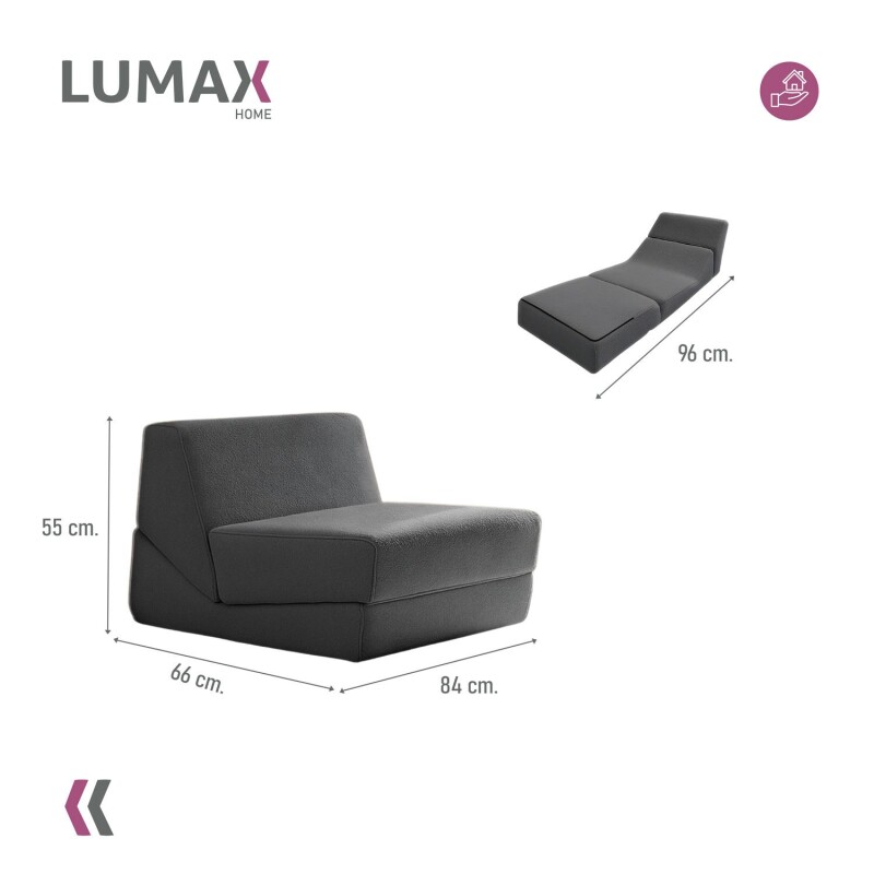 Sillón Sofá Plegable Lumax Modelo Lahti en caja Compactado Gris Oscuro