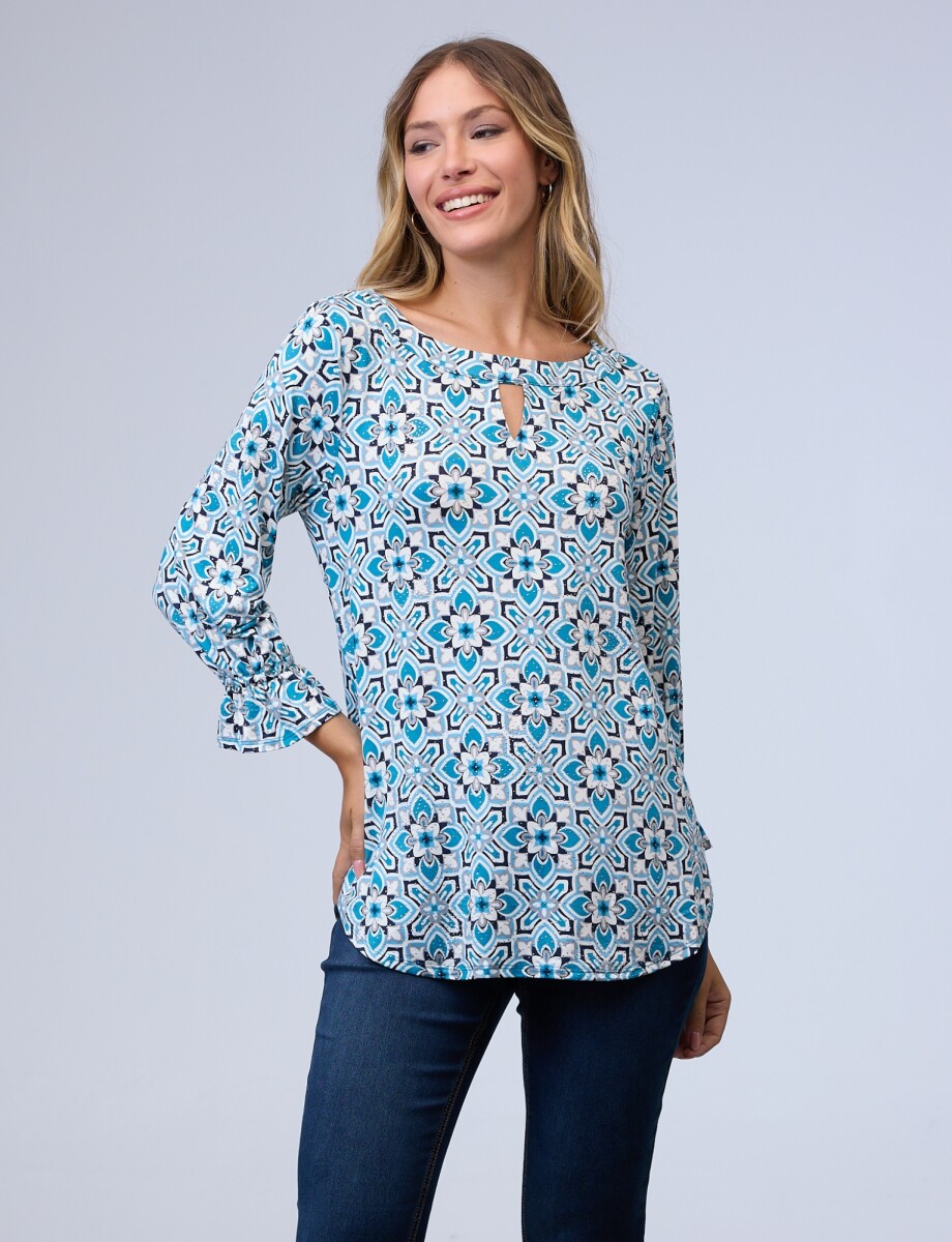 Blusa Keyhole - Multi/turquesa 