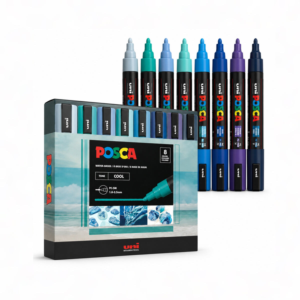 MARCADOR UNI POSCA 2.5 MM X8 COLORES FRIOS 