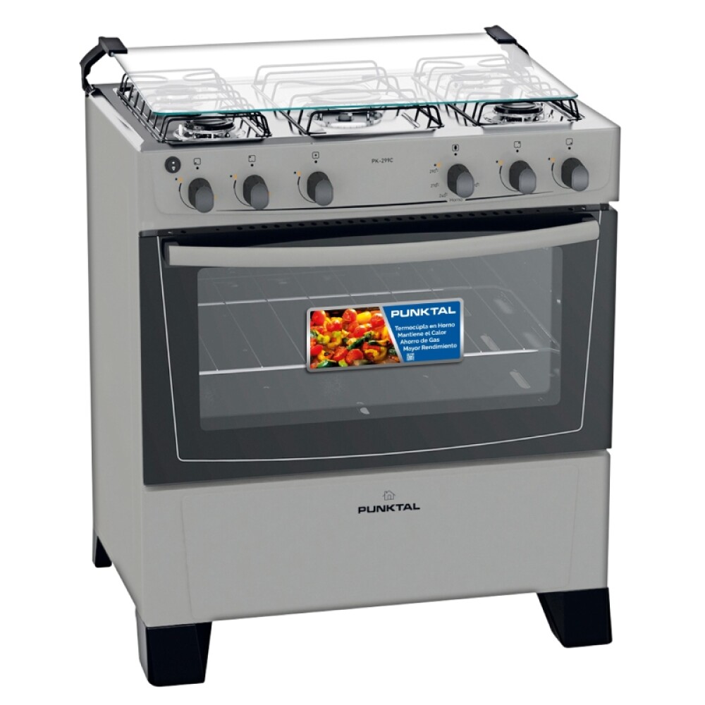 COCINA S/GAS - 5 HORNALLAS - GAS – ENCENDIDO - LUZ - MEGA LLAMA silver