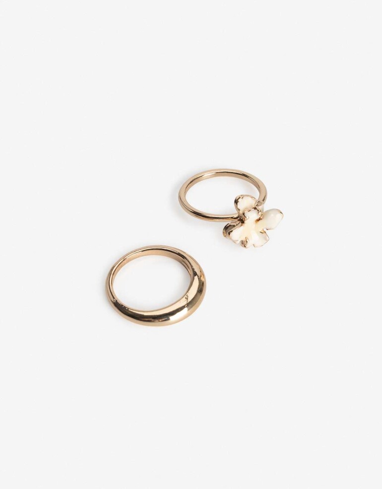 Sets Anillos Esmalte Anillo Set Floral - Dorado