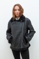 Chaqueta simil gamuza con piel y cierres negro