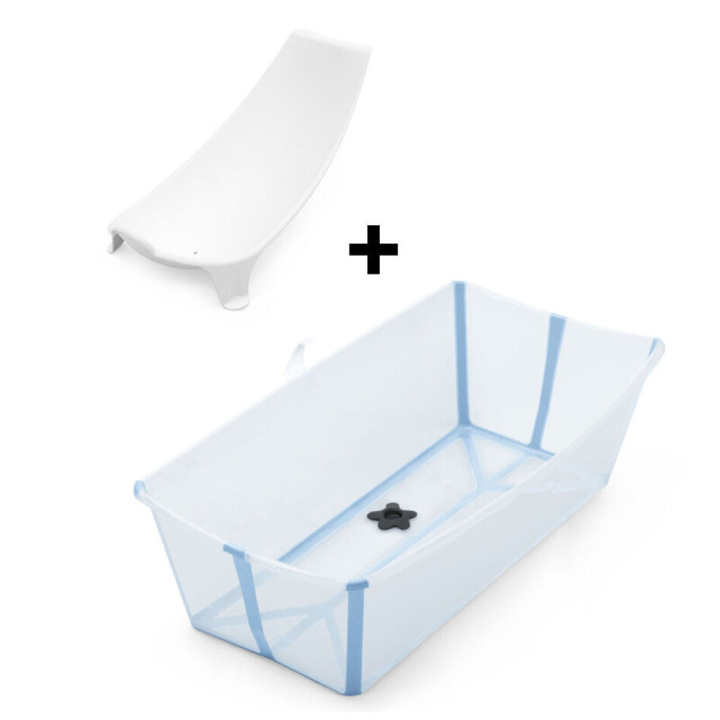 Baño Plegable Flexi Bath XL Transparente / Celeste + Soporte Cuchara Stokke Baño Plegable Flexi Bath XL Transparente / Celeste + Soporte Cuchara Stokke